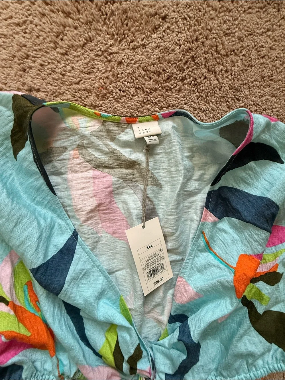 a new day Blue Tropical Print Tie-Front Blouse - Picture 3 of 4